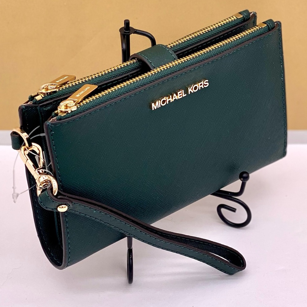 Michael Kors DoubleZip Wallet Wristlet Phone Case Racing Green - Picture 2 of 15